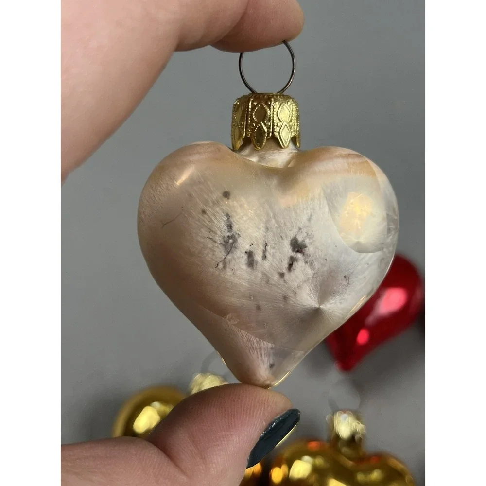 6 Napco Heart Ornaments Valentine's Gold Red‎ White 2.5